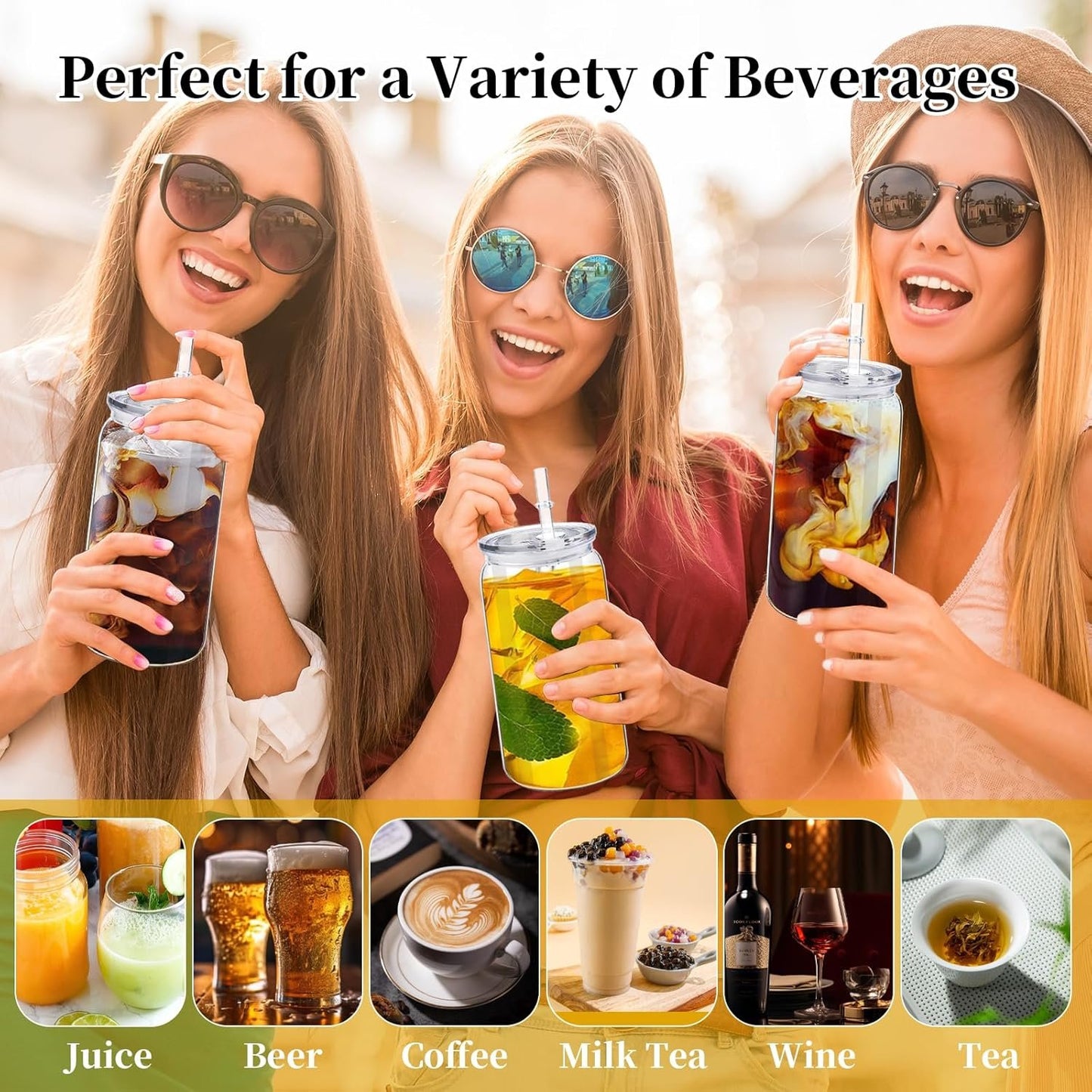 TANEMUDO 14 Pack Acrylic Mason Jars with Lids and Straws 16 oz Iced Coffee Tumbler Water Bottles Plastic Drinking Cups for Milk Juice Beverage Beer (Clear)