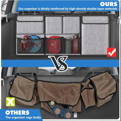 Large Capacity Car Trunk Suspension Organization Storage Bag - Waterproof, Detachable & Foldable - Suitable for SUVs and Jeeps - 7 Pockets - Gray & Black - Durable Oxford Cloth (Grey)