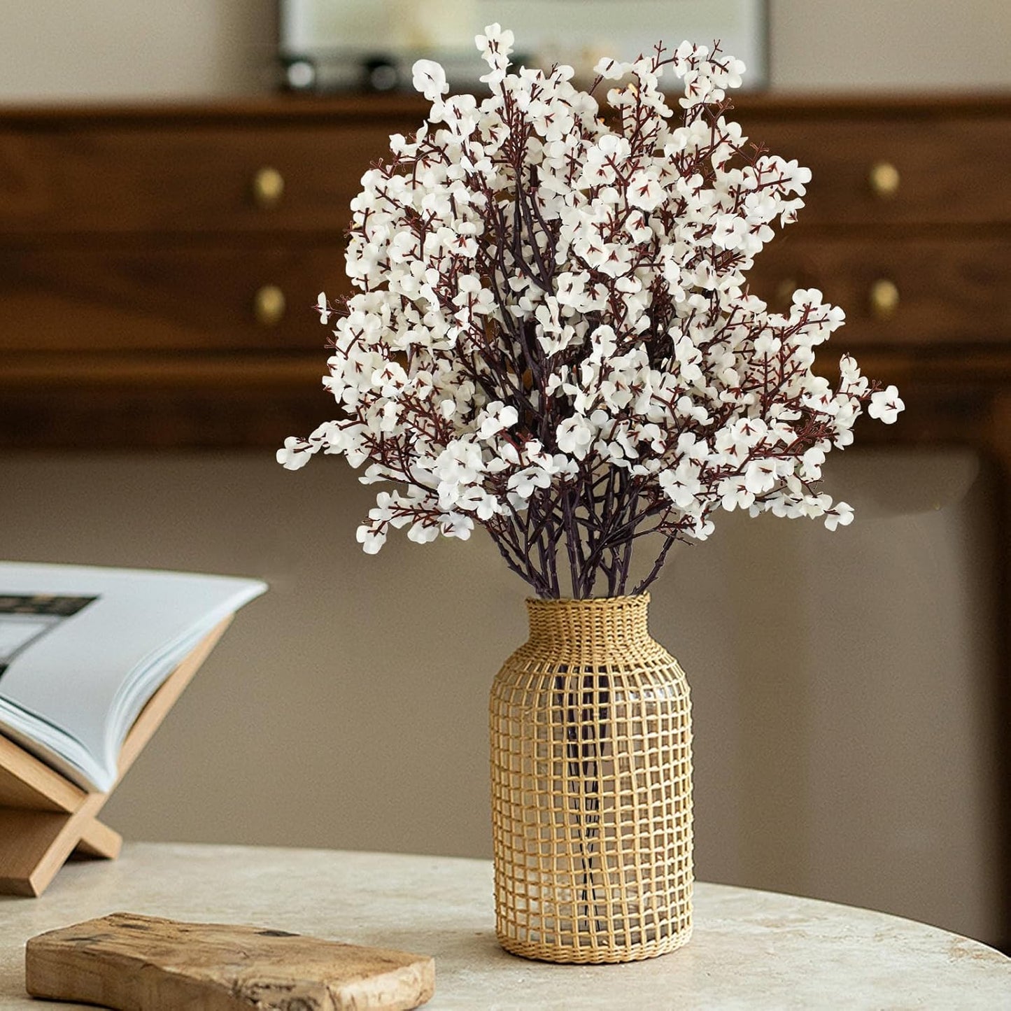 Bacucine Babys Breath Artificial Flowers 6Pcs Fake Flowers Real Touch Faux Gypsophila Bouquet for Home Wedding Party Table Decor (White)
