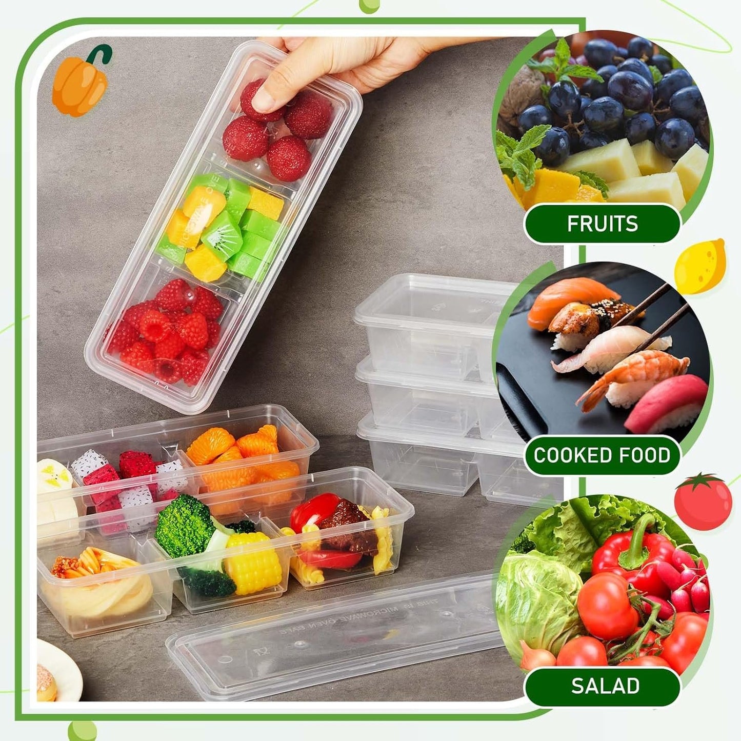 Hushee 10 Pack 17 oz Clear Small Meal Prep Containers 3 Compartments with Lids Disposable Plastic Bento Boxes Travel Lunch Food Boxes Reusable Stackable for Office Picnic