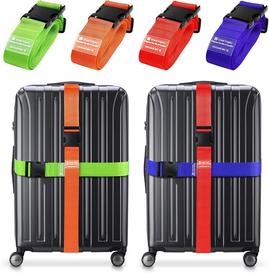 Travel Inspira Luggage Strap with TSA Combination Lock - Adjustable, Easy to Use, Protect Your Luggage (Green + Orange + Red + Purple)
