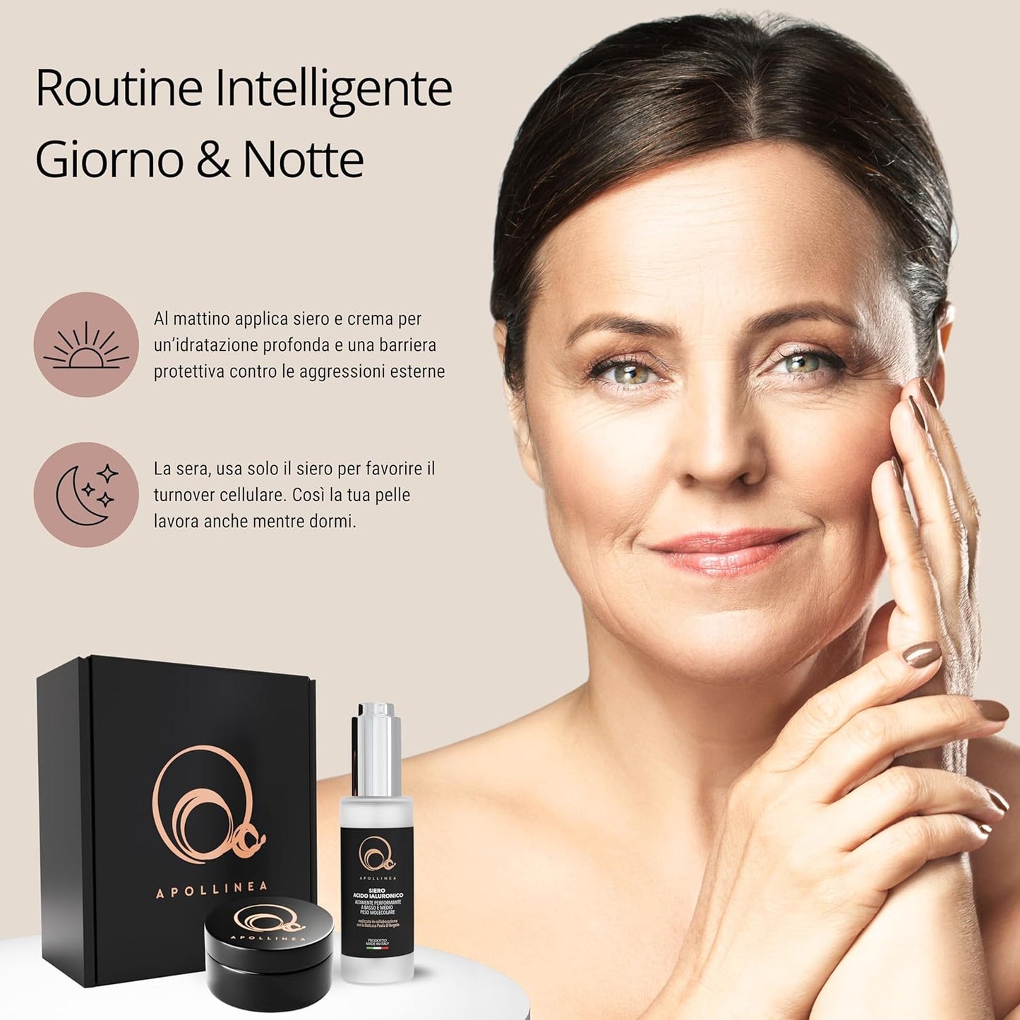 Apollinea Skin Care Face Kit for Women and Men with Hyaluronic Acid Face Serum (30 ml) and Anti-Wrinkle Face Cream 100% Made in Italy