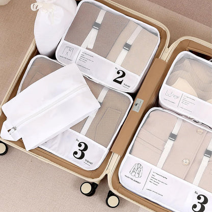 JEFEYA 7 Set Packing Cubes, Independent Digital Packing Cubes, Reusable Large Travel Packaging Bags, Waterproof Luggage Organizers Suitcase Travel Accessories (White)