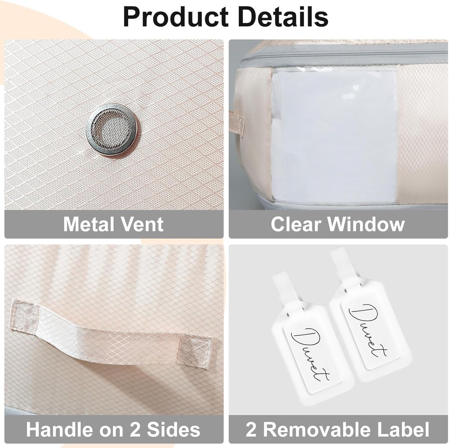 DIMJ Compression Storage Bags for Blankets - 2 Pack 110L to 66L Washable Vacuum Clothes Organizer with Clear Window Ultra Space Saver for Comforters, Closet, Bedding, Moving Containers - Beige