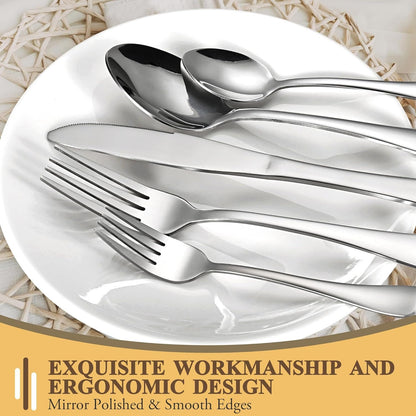 Cutlery Set, 20-Piece Modern Silverware Flatware Set, Stainless Steel Utensils Set Service for 4, Include Knife/Fork/Spoon, Mirror Polished, Dishwasher Safe