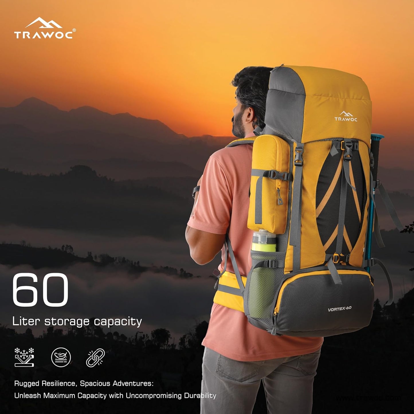 TRAWOC VORTEX 60 Ltr Travel Backpack Hiking Trekking Bag Rucksack Bag for Men & Women