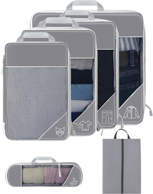 Koncle Compression Packing Cubes for Suitcases, Extensible Travel Packing Cubes, Mesh Luggage Suitcase Organizer Bags, Large Medium Small Slim Packing Cube, Travel Suitcase Accessories