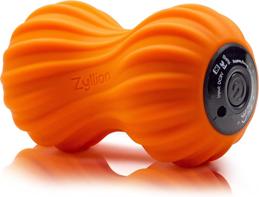 Zyllion Vibrating Peanut Massage Ball - Rechargeable Muscle Roller for Trigger Point Therapy, Deep Tissue Massage, Myofascial Release and Sports Recovery (Orange)