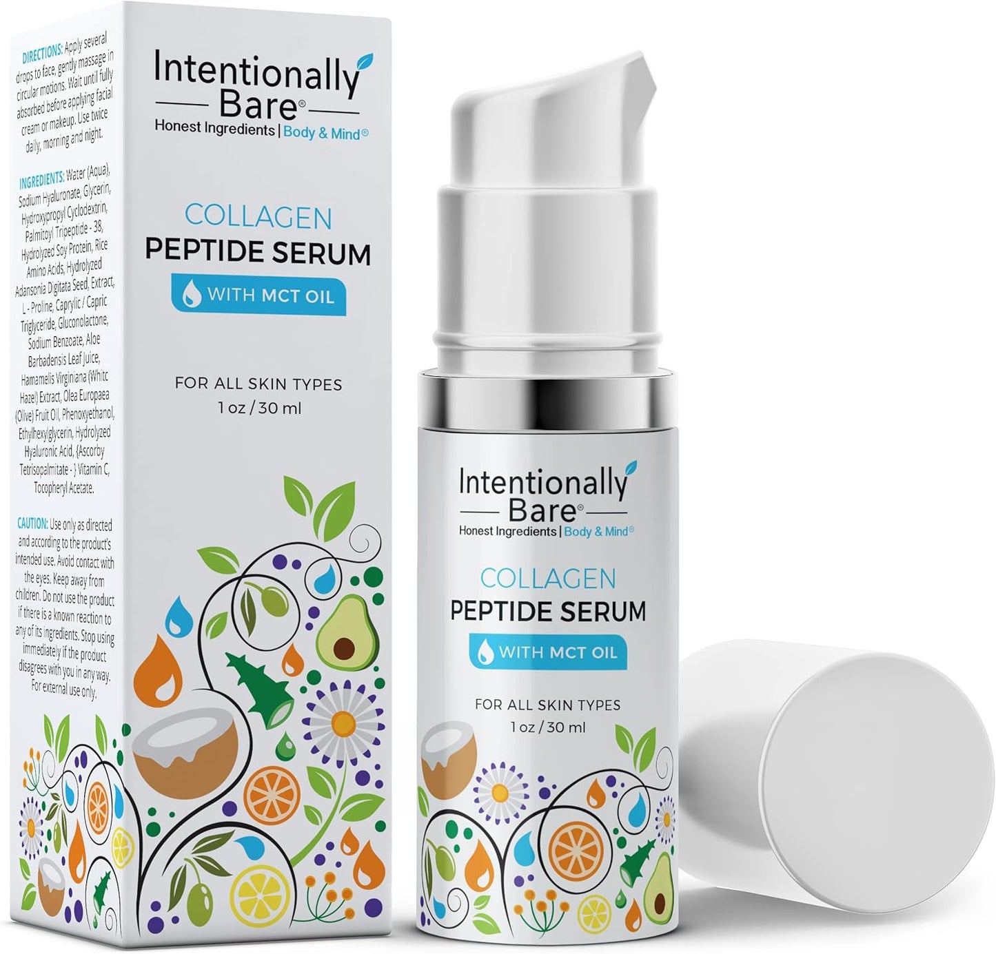 Intentionally Bare Collagen Peptide Serum with MCT Oil and Hyaluronic Acid - Keto for Your Face - Firming Brightening Anti Aging Facial Serum - Collagen Oil for Fine Lines - All Skin Types - 1oz