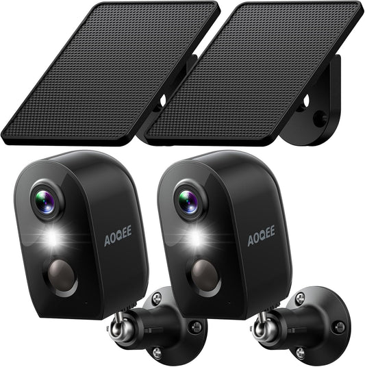 Cameras for Home Security-2.4Ghz WiFi Security Cameras Wireless Outdoor, Battery Powered with Solar Panel, Color Night Vision, AI Motion Detection, SD Card/Cloud Storage, Work with Alexa, Y8 2P