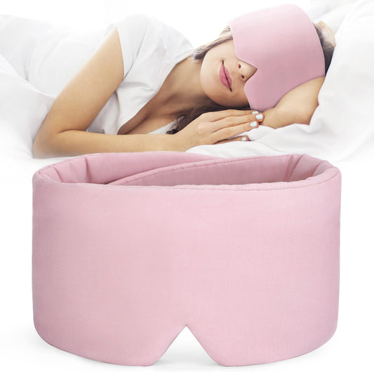 FRESHME Light Blocking Sleep Mask, Handmade Eye Shade Cover, Soft and Breathable Sleep Blindfold for Travel Flight Sleeping, Pink