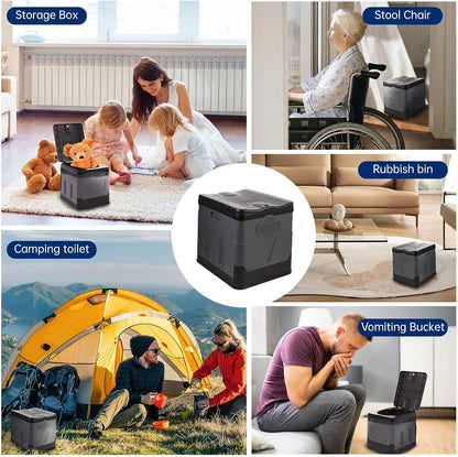 Portable Camping Toilet Foldable Potty Toilet Bucket for Adults, Compact Outdoor Toilet for Car Travel Hiking Road Trip Tents (Black Grey)