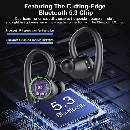 Wireless Earbuds, Bluetooth 5.3 Headphones Sport, Bluetooth Earbuds with Noise Canceling Mic, 48H Stereo Wireless Headphones IP7 Waterproof Ear Buds, Earphones with Earhooks for Sports/Workout/Running