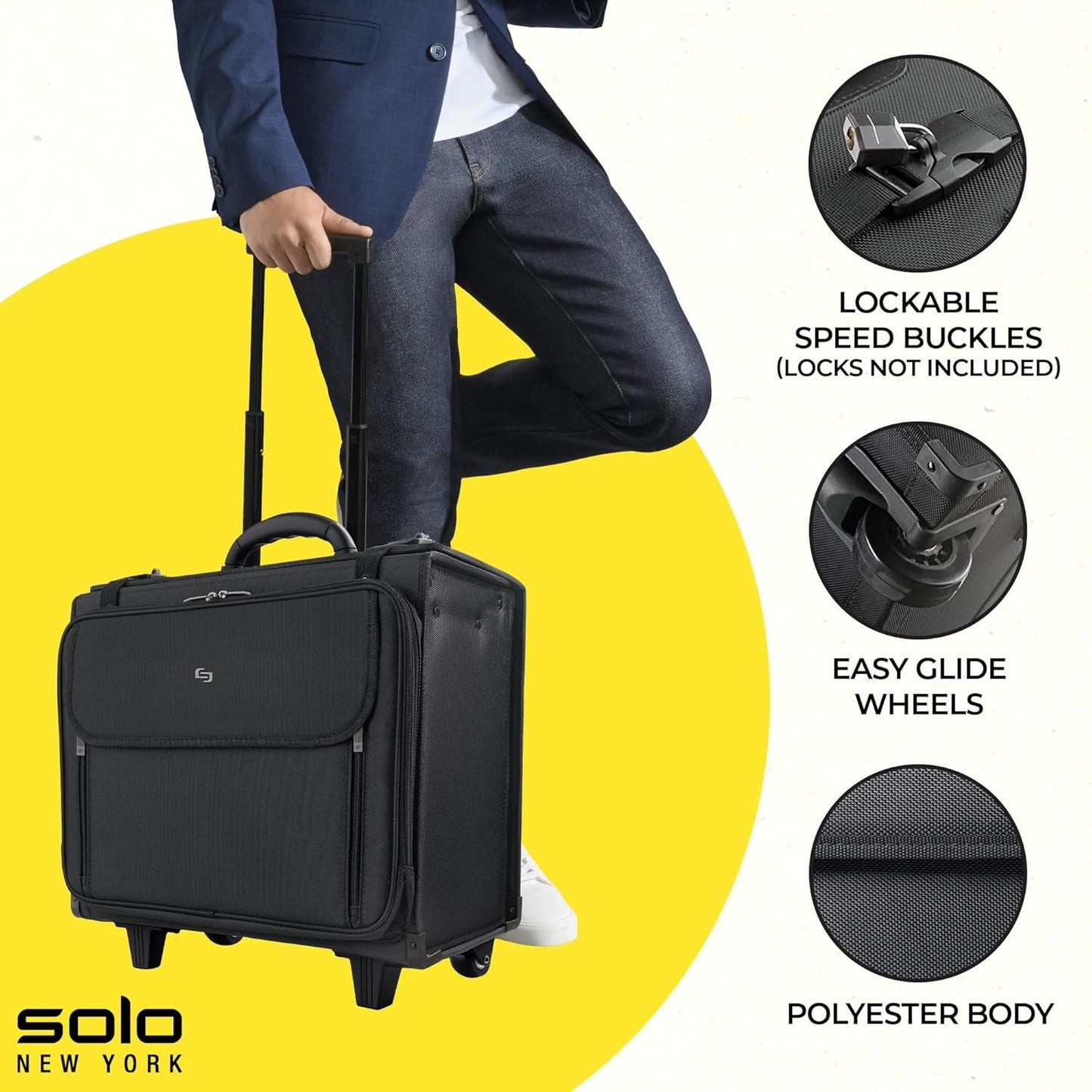 SOLO Morgan 17.3 Inch Rolling Laptop Catalog Case with Hanging File System, Black