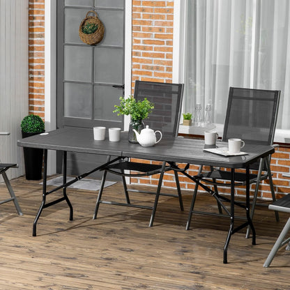 Outsunny 6 FT Folding Outdoor Dining Table for 6, Rectangular Foldable Patio Table with HDPE Tabletop and Steel Frame, Dark Grey