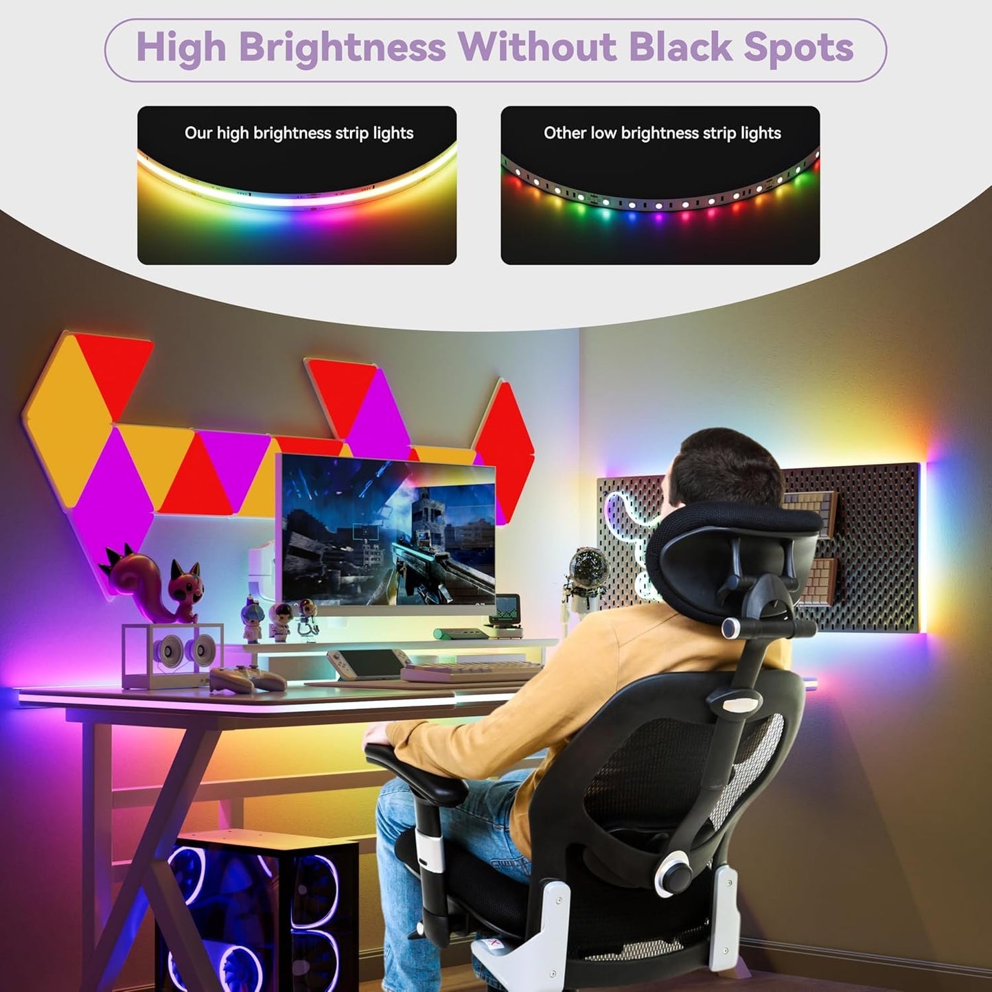 MIWISE RGB Smart IC COB LED Strip Light,32.8ft Color Chasing Flexible LED Tape Light,WS2811 Addressable RGB Strip with APP Control/Music Mode,Work with Alexa/Google,for Home DIY Lighting Projects