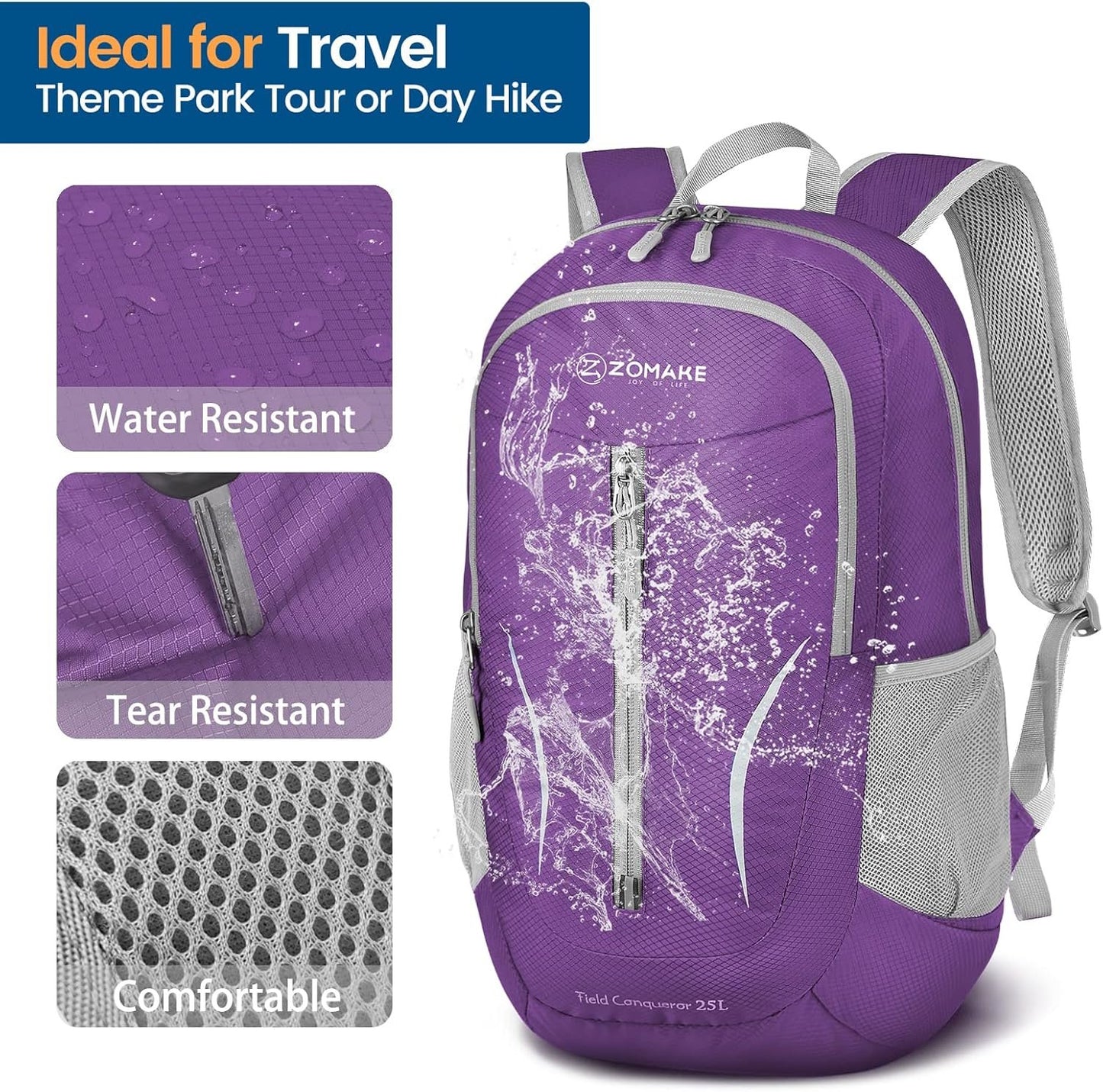 ZOMAKE 25L Ultralight Packable Backpack, Small Foldable Hiking Backpacks Water Resistant Light Daypack for Outdoor Hiking