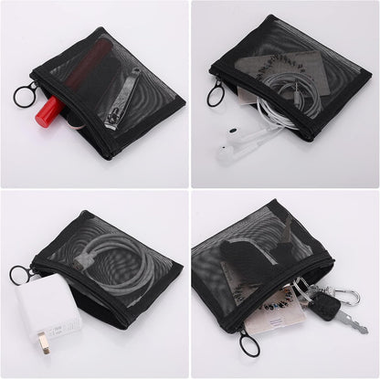 Sibba Mini Zipper Toiletry Bag Mesh Pouch10 Packs Nylon Waterproof Small Purse Cosmetic Stationery Case Storage Makeup Bags Offices Travel Organizer Accessories Kit Black