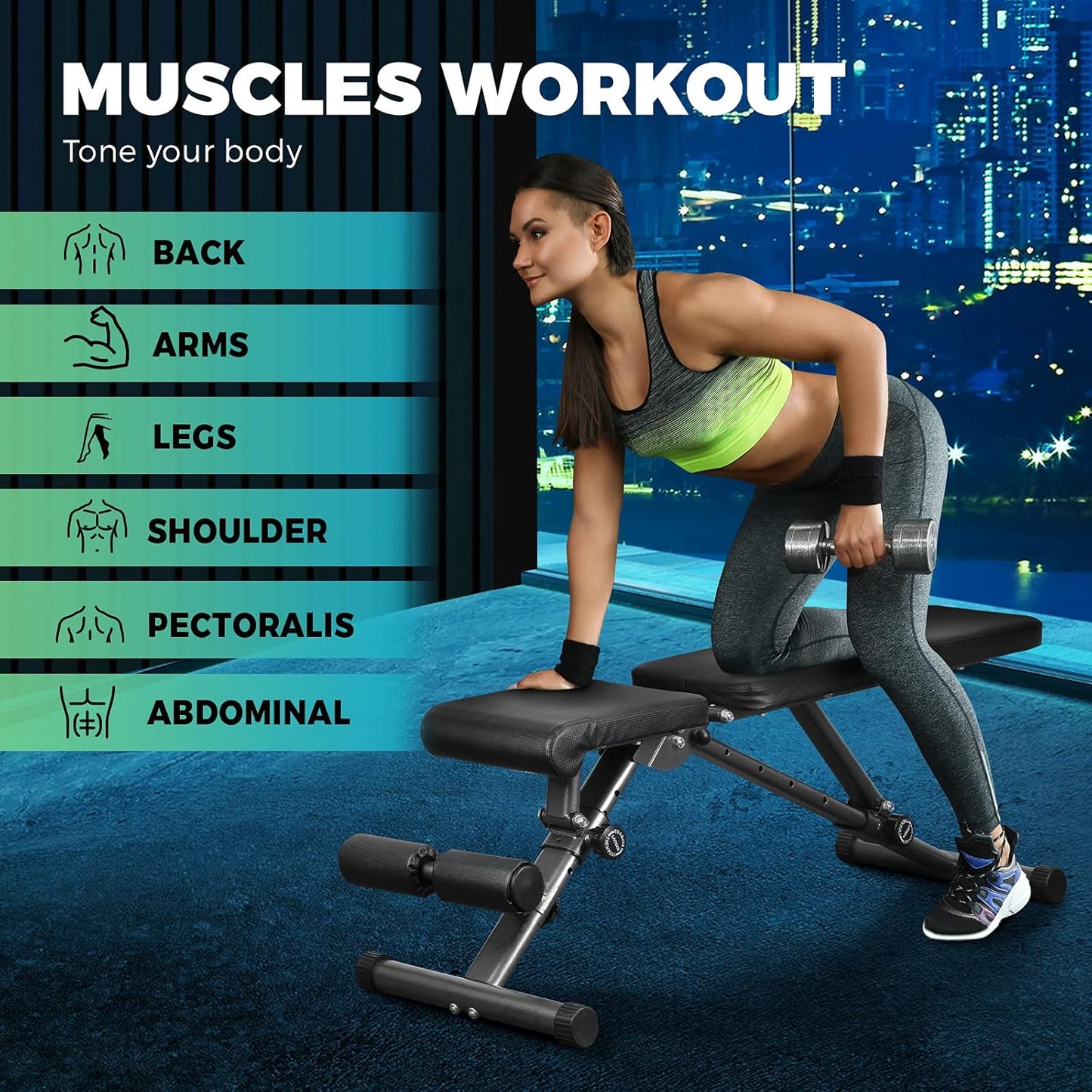 FINEX Weight Bench - 4+5 Adjustable Foldable FID Bench Flat Incline Decline Weight Press, 200KG Load Capacity, Fullbody Exercise Workout Dumbbell Bench for Home Gym