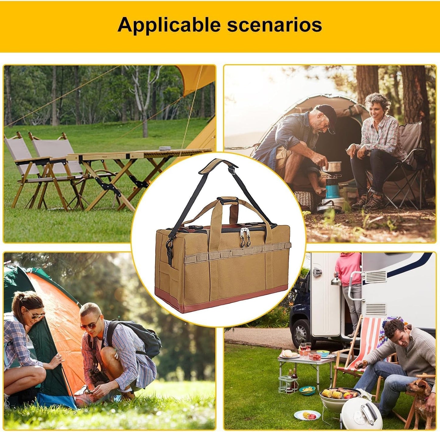 Mimoqk Camping Storage Bag, Outdoor Organizer, Waterproof Gear Case, Heavy-Duty Design, Ampia Capacity, Portatile per Kitchen, Vehicle, Hiking, Travel, Adventure and More, marrone, Se référer au