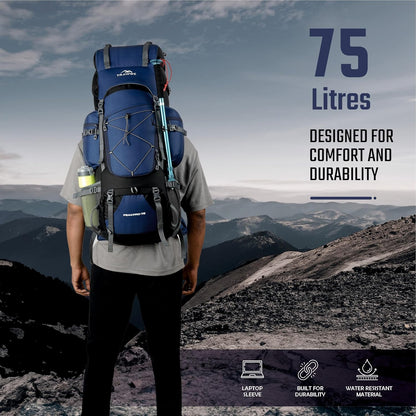 TRAWOC PEAKPRO 75 Liter Travel Backpack for Hiking Trekking Bag Camping Rucksack with Laptop Compartment/Rain Cover/Shoe Compartment