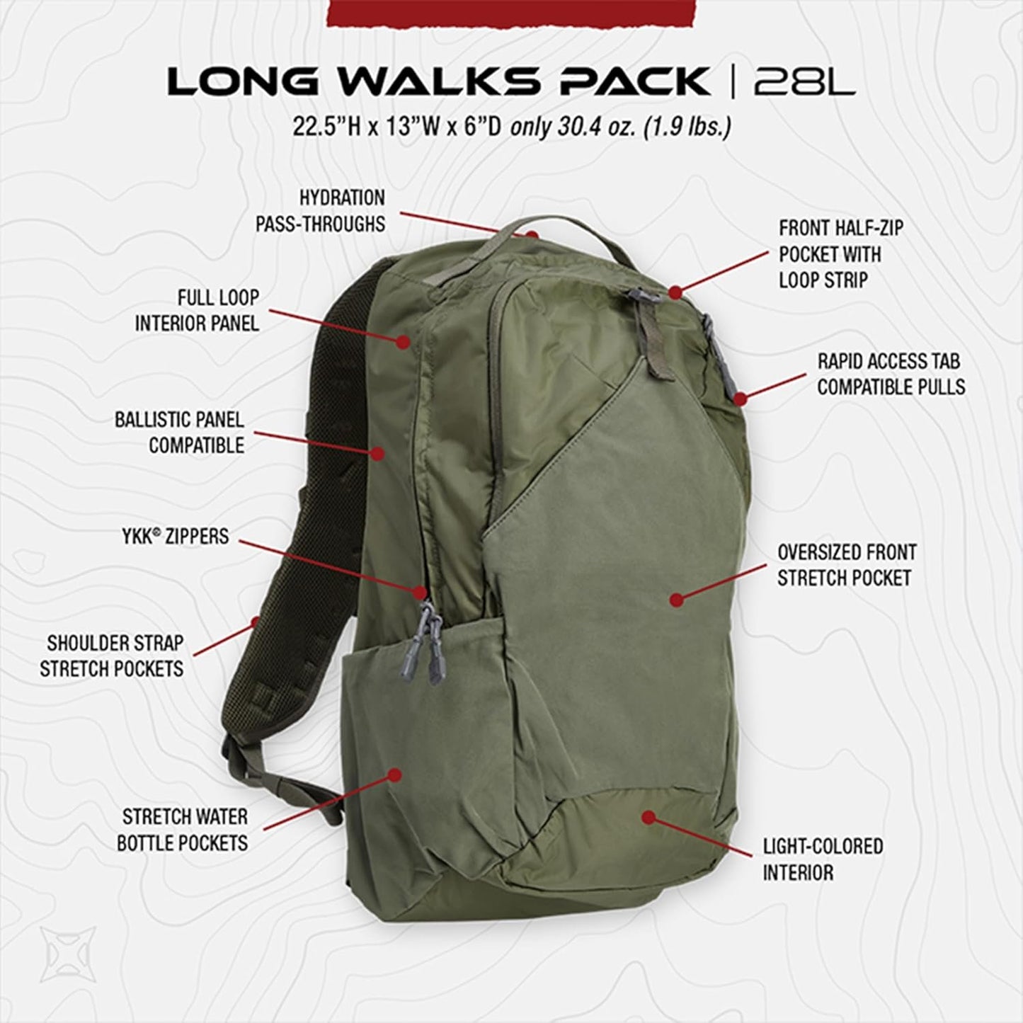 Vertx Long Walks Pack 28L Tactical Backpack Concealed Carry EDC Gear Bag for CCW, Travel, Work, Hiking, Outdoors