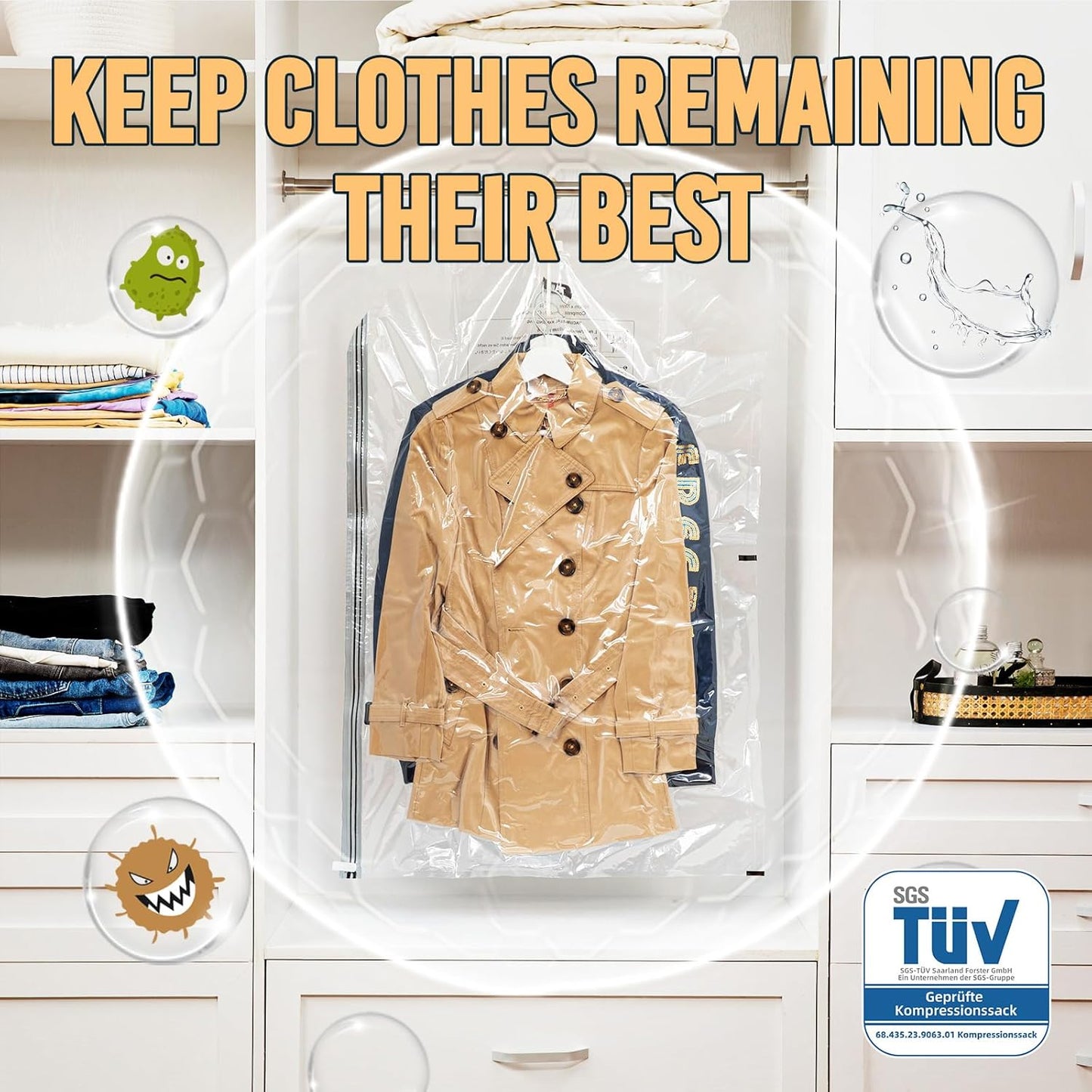 TAILI Vacuum Bags Clothes, Vacuum Bags Clothes Hanging, Vacuum Bags Clothes Coats, Jackets, Organize the Closet Vacuum Clothes 4 Pcs (2 x 135 x 70 cm) (2 x 105 x 70 cm)