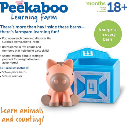 Learning Resources Peekaboo Learning Farm - 10 Pieces, Ages 18+ Months Toddler Learning Toys, Counting and Sorting Toys, Farm Animals Toys