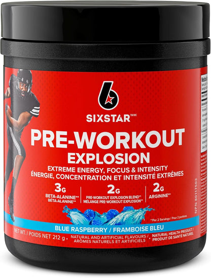 Six Star Pre-Workout Explosion, Blue Raspberry (30 Servings) - Preworkout Energy Powder Supplement for Men & Women - Pre Workout Drink Mix with Creatine & Beta Alanine -Sports Nutrition Products
