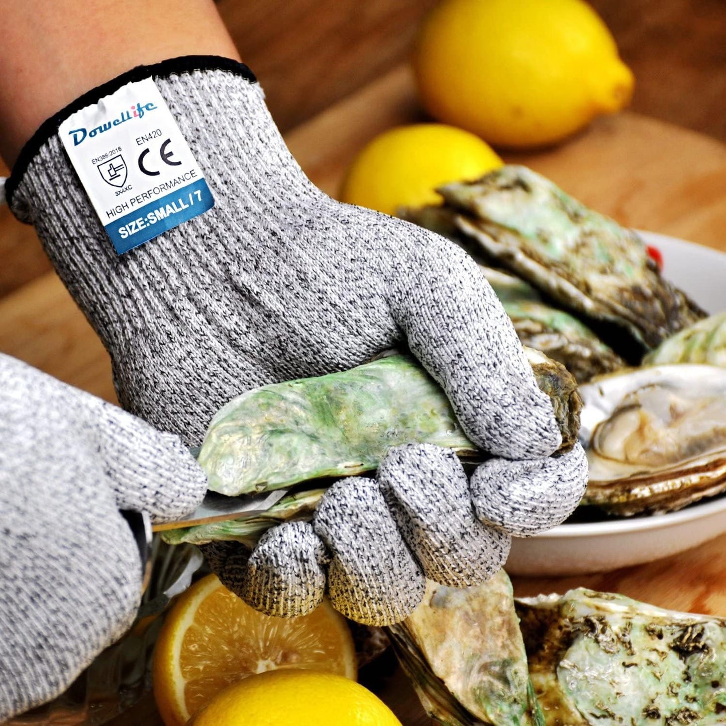 Dowellife Cut Resistant Gloves Food Grade Level 5 Protection, Safety Kitchen Cuts Gloves for Oyster Shucking, Fish Fillet Processing, Mandolin Slicing, Meat Cutting and Wood Carving, 1 Pair (Medium)