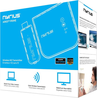 Nyrius Aries Prime Digital Wireless HDMI Transmitter & Receiver System for HD 1080p 3D Video Streaming, Laptops, PC, Cablebox, Satellite, Blu-ray, DVD, PS3 (NPCS549) - HDMI to Micro HDMI