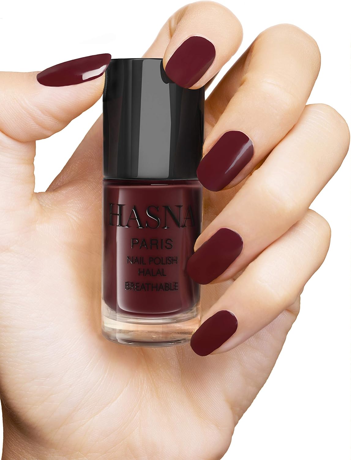 HASNA PARIS Halal Nail Polish - Eco Responsible - Shine and Long Lasting - Easy to Apply - 5 ml (BORDEAUX)