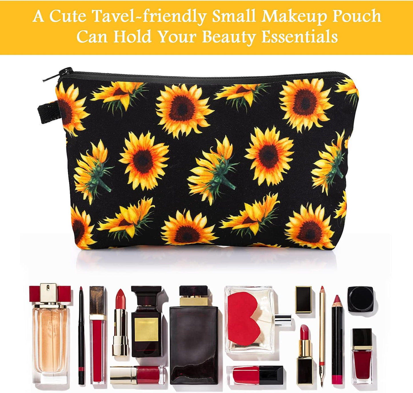 Sibba Canvas Cosmetic Bag, Mini Zipper Bag, Toiletry Organizer, Cosmetic Organizer, Travel Accessories for Women and Girls, Sunflower Yellow Small, Bag Organizer