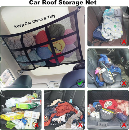 HOZOMT SUV Ceiling Cargo Net, Trunk Organizer, Car Roof Storage, Truck Netting, Van Interior Accessories, Double-Layer Mesh Camping Essentials