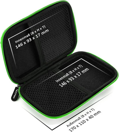deleyCON Hard Drive Bag HDD Case for 2.5" Hard Drives and SSD - Robust and Shockproof - 2 Internal Compartments with Mesh Pockets - Green