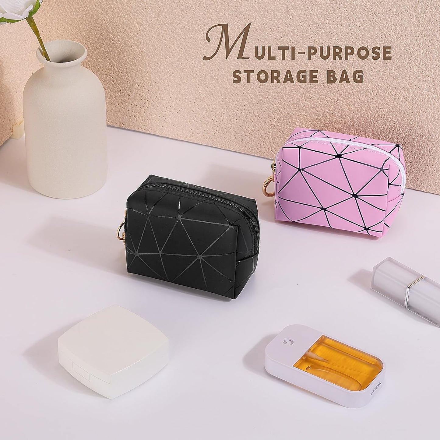 Women's Make-up Bag, Small PU Makeup Bag for Cosmetics, Women's Multifunctional Makeup Bag, Portable Travel Toiletry Bag, Waterproof Toiletry Bag, Gift Ideas, A-pink, Lipstick Organizer Bag