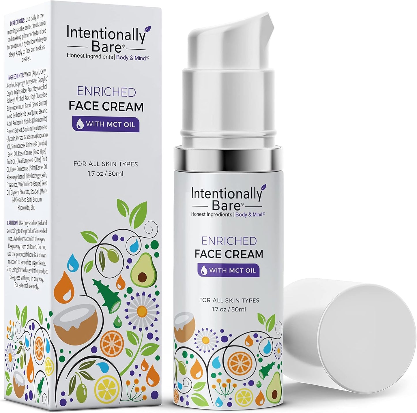 Intentionally Bare Enriched Facial Cream with MCT Oil - Keto for Your Face - Hydrating, Non-Greasy - Anti Aging Collagen Boosting Wrinkle Moisturizer Face Cream - Mature Women, All Skin Types - 1.7oz