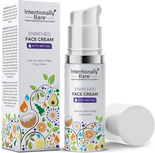 Intentionally Bare Enriched Facial Cream with MCT Oil - Keto for Your Face - Hydrating, Non-Greasy - Anti Aging Collagen Boosting Wrinkle Moisturizer Face Cream - Mature Women, All Skin Types - 1.7oz