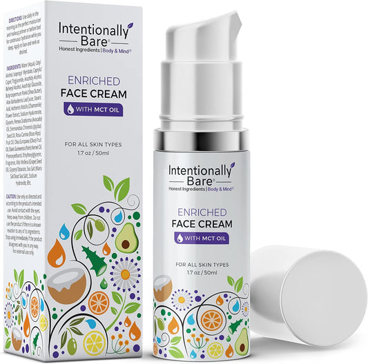 Intentionally Bare Enriched Facial Cream with MCT Oil - Keto for Your Face - Hydrating, Non-Greasy - Anti Aging Collagen Boosting Wrinkle Moisturizer Face Cream - Mature Women, All Skin Types - 1.7oz