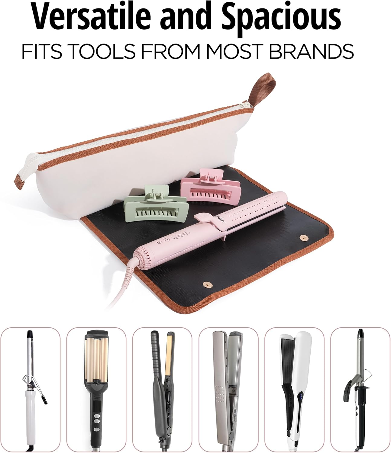 Hair Tools Travel Bag with Heat Resistant Mat, Large Hot Tool Organizer Bag, Curling Iron/Flat Iron Travel Case, Carrying Case for Hair Styling Tools, Travel Must Haves, Travel Essentials for Women