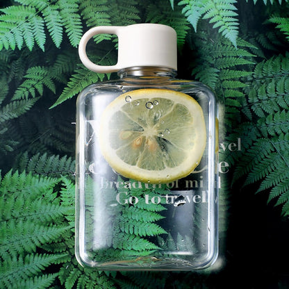 Flat Water Bottle Leakproof Water Cups Clear Drinking Cup Girls Water Bottle 360ml for Fitness