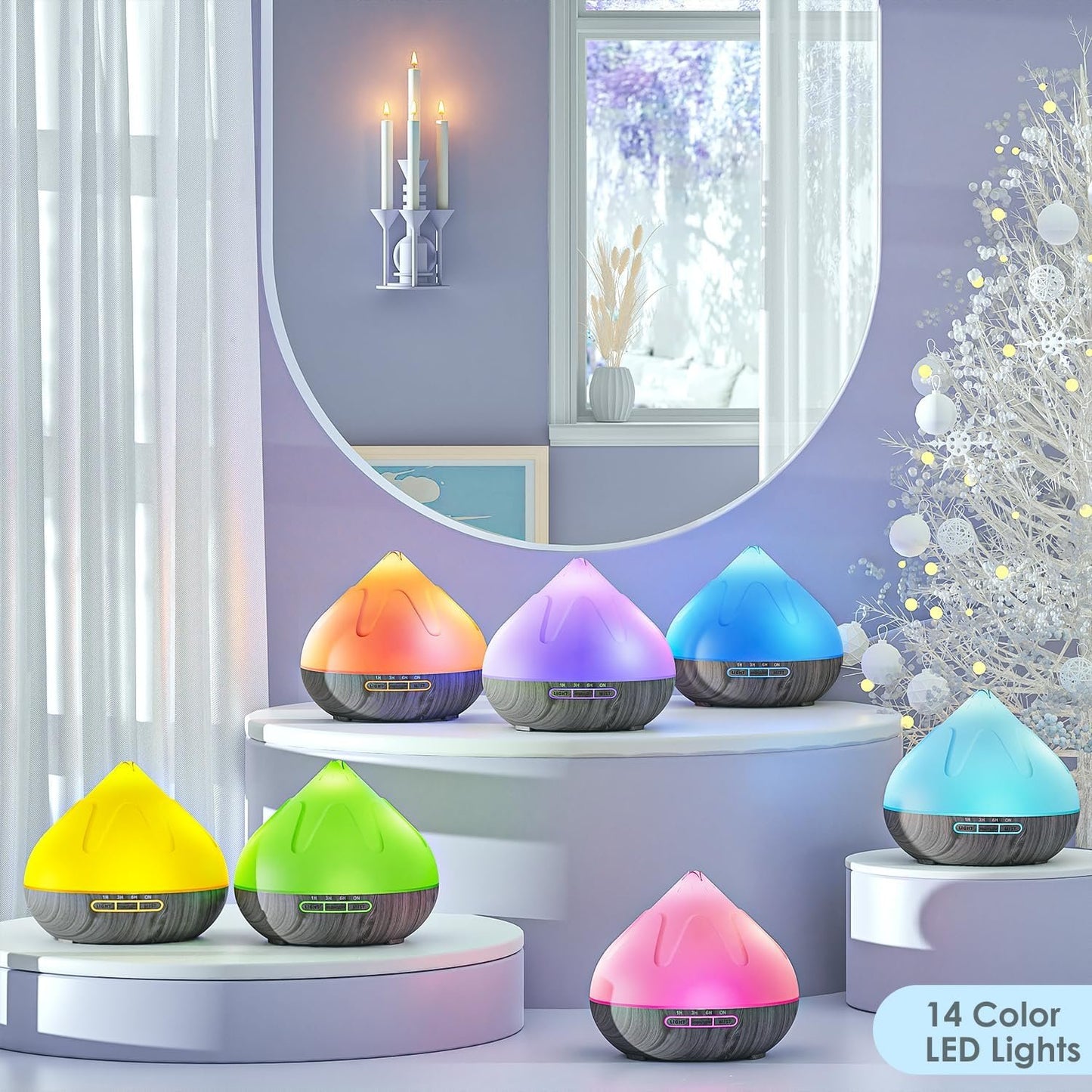 Aroma 500 ML Diffuser, Essential Oil Diffuser with Remote Control, Humidifier with 14 Color Lights for Large Room, 4 Timer Setting, Auto Shut-Off Gray