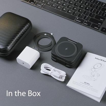 KU XIU X55 Ultra 3-in-1 Foldable Magnetic Wireless Charger for Samsung Galaxy S24 S23 S22 Note 20 Z Fold Flip 6 5, Galaxy Watch Ultra 7 6 5, Galaxy Buds - Black