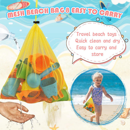 Beach Toys, Sandbox Toys with Collapsible Sand Bucket, Shovel Set, Sand Castle Kit, Animal Molds Mesh Bag, Summer Water Poor Sea Outdoor Play Travel Toys for Kids Toddlers Boys Girls-19PCS
