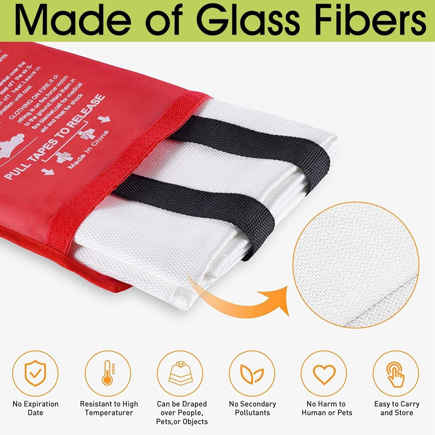 Fire Blanket for Kitchen Home Emergency - Fiberglass Blankets Fire Survival Suspension Flames Retardant Extinguisher for Stove Car Garage Office Camping Caravan BBQ School Fire Safety (1 Pack)