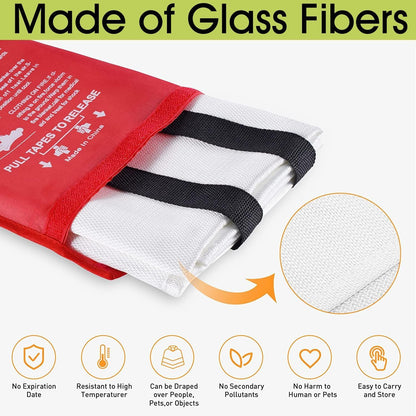 Fire Blanket for Kitchen Home Emergency - Fiberglass Blankets Fire Survival Suspension Flames Retardant Extinguisher for Stove Car Garage Office Camping Caravan BBQ School Fire Safety (1 Pack)