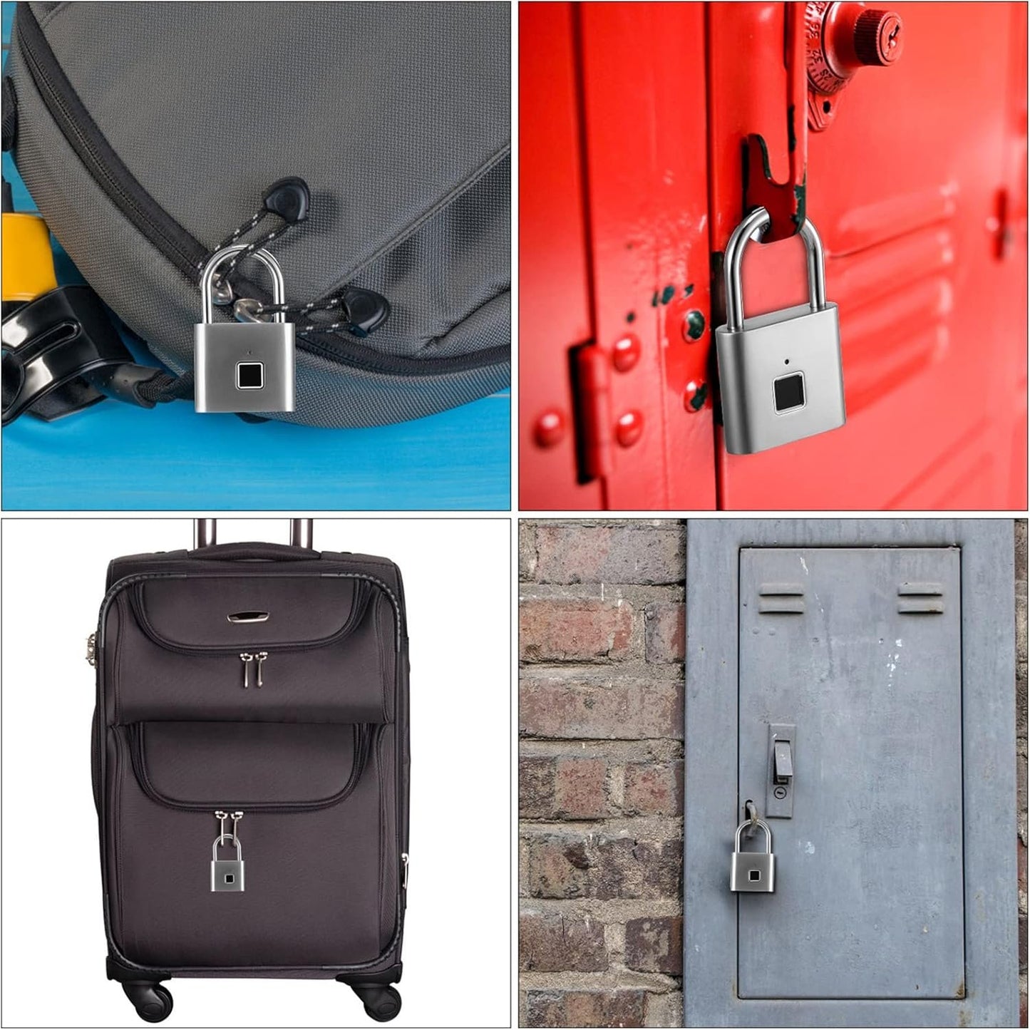 Domary Smart Fingerprint Padlock Rechargeable Keyless 10 Fingerprints Morse Code Emergency Unlocking Easy Operation IP56 Waterproof Anti-Theft Security Padlock Door Luggage Backpack Lock