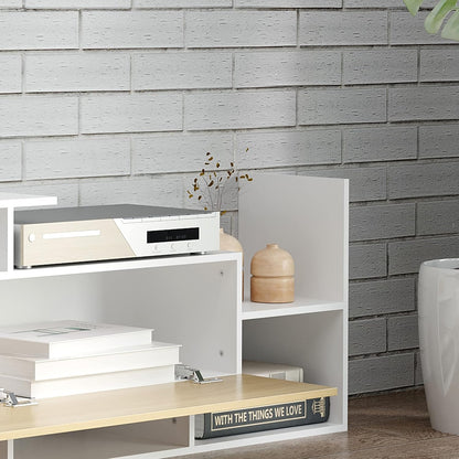 HOMCOM TV Unit with Wall Shelf, Open Shelves and Wooden Cabinet, Modern TV Unit for Living Room and Bedroom, White and Wood