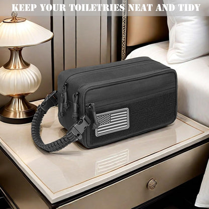 Lemubeane Tactical Toiletry Bag for Men Dry Wet Separate Dopp Kit Travel Hygiene Bag EDC Utility Tool Molle Pouch Mens Shaving Kit Travel shower Bags, Black, Tactical