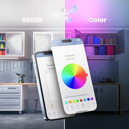 Feit Electric Smart LED Garage Light, RGBW 3 Panel, WiFi 2.4GHz, Screw-in LED Shop Light Bulb, Works with Alexa and Google Home Assistant, E26, 4000 Lumens, Garage Ceiling Light, ADJ4000/RGBW/LED/AG